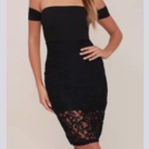 Lulus Little Darlin’ Black Off the Shoulder Dress